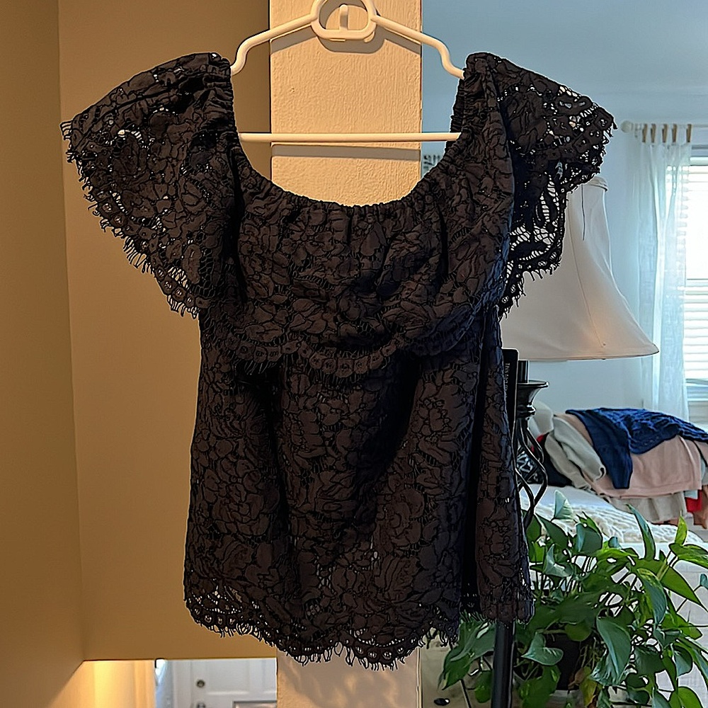 Olivia Grey lace shirt - navy blue - never worn before - size small